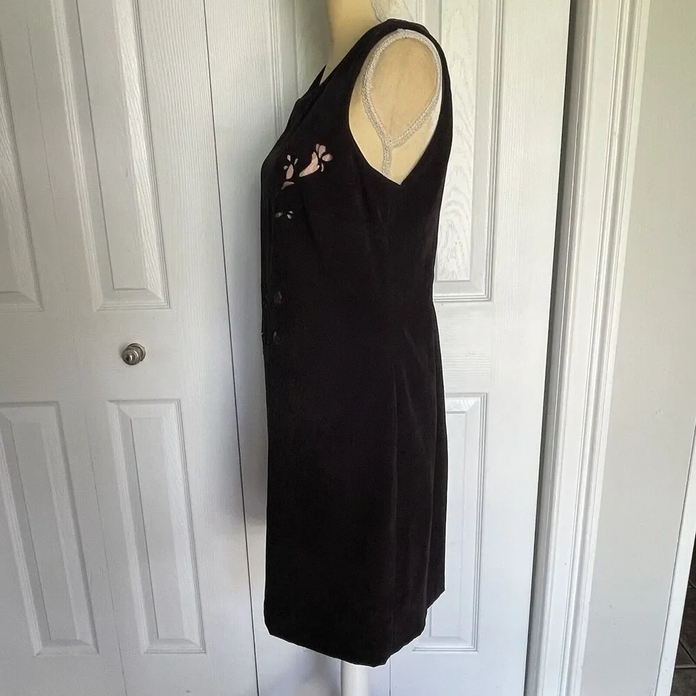 Vintage 90's Vision Apparel Black Dress Womens Size 8 Faux Suede Sleeveless - Picture 6 of 16